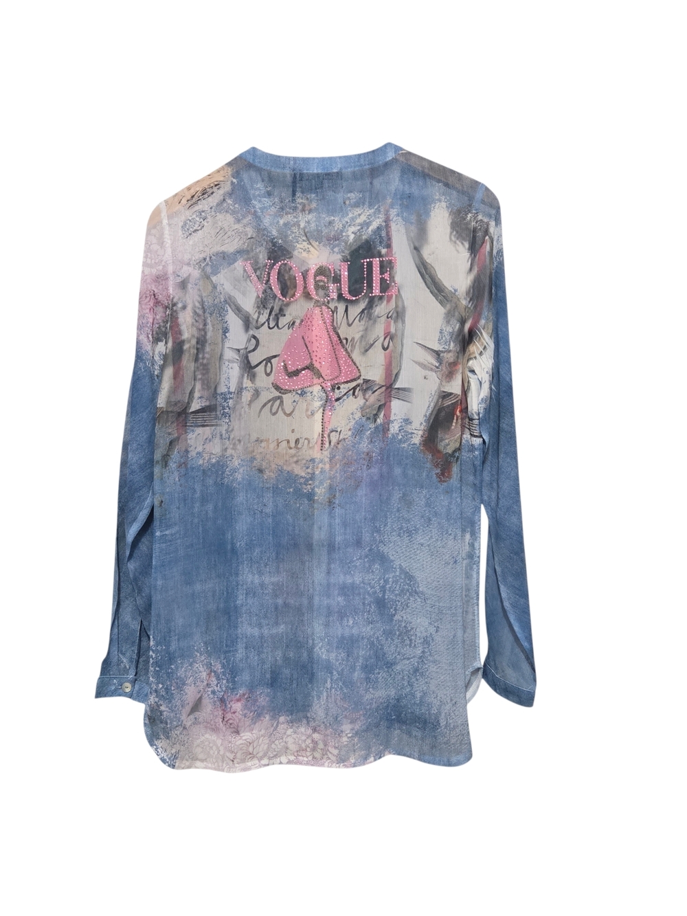 Jane & John Sheer Watercolor Print Vogue Graphic Button Up Blouse Size Small